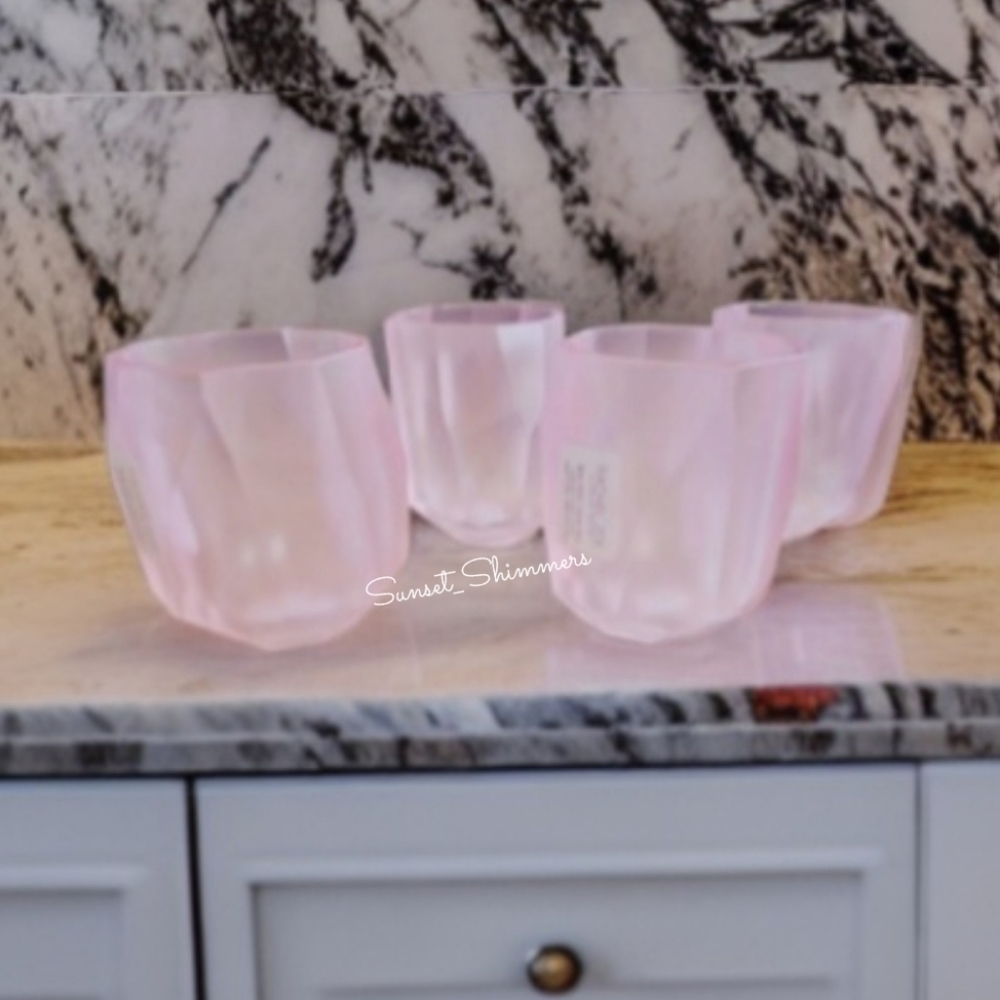 4pc RACHEL ZOE Frosted PINK ACRYLIC CRYSTAL TUMBLER Drink GLASS SET Christmas - Picture 2 of 6